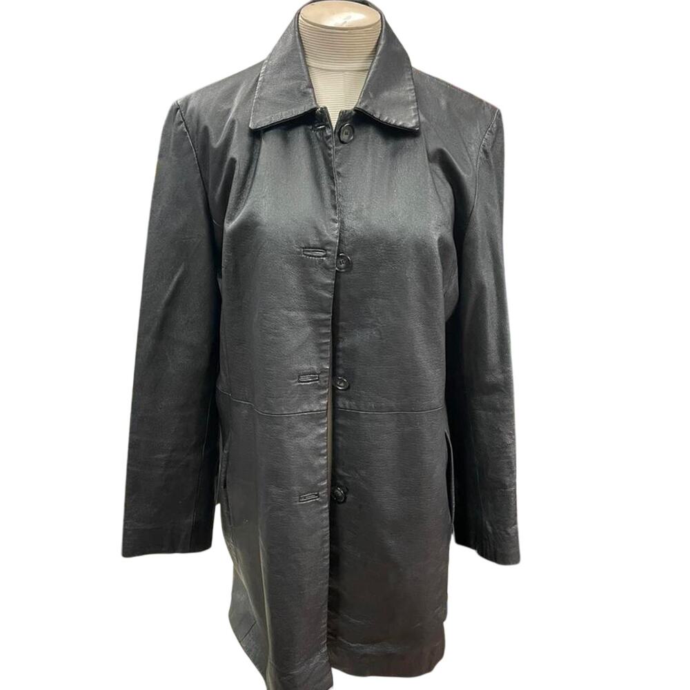 Giii black leather trench coat